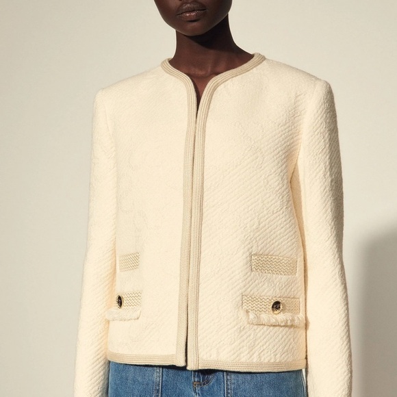 Sandro Sable Double S Tweed Wool Jacket 38 - Picture 2 of 16